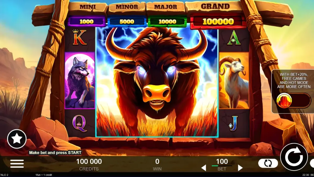 Big Wild Buffalo 2 slot machine interface na may temang wild west at buffalo
