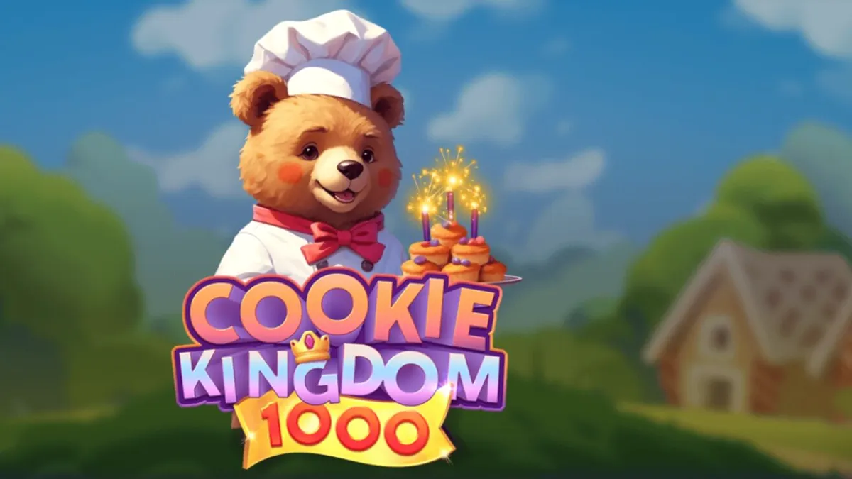 Isang makulay na display ng Cookie Kingdom 1000 slot na nagpapakita ng mga jelly animal at multiplier symbols.