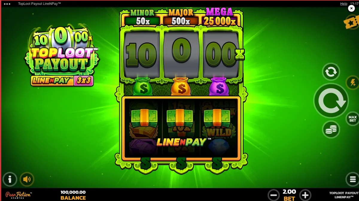 TopLoot Payout LineNPay slot machine interface with golden treasure theme